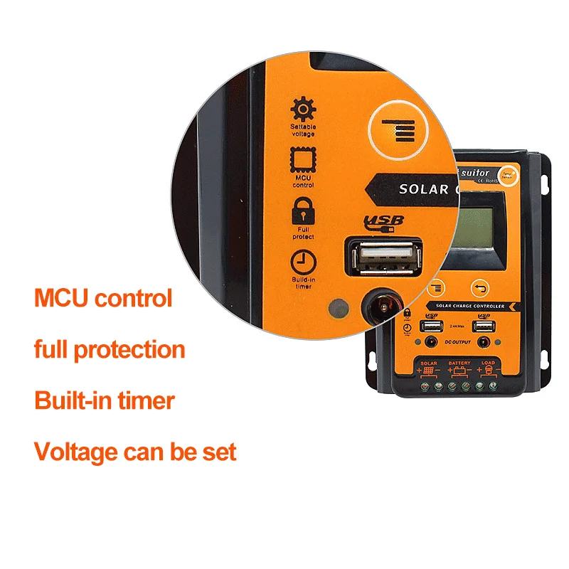 Solar Battery Charge Controller PWM MPPT Adaptive Solar Charge Controller 12V 24V 30A 50A 70A Solar Panel PV Cell Controller Battery Regulator USB DC Port LCD