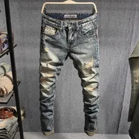 2024 Spring and Autumn New Fashion Solid Color Vintage Ripped Jeans Men's Casual Slim Comfortable Breathable High-Quality Pants - Image 3