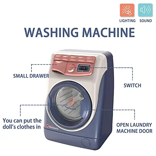 Kids Mini Washing Machine Toy with Rotatable Drum,Water Adding,Music & Light &ndash; Pretend Play Educational Dollhouse Appliance Gift