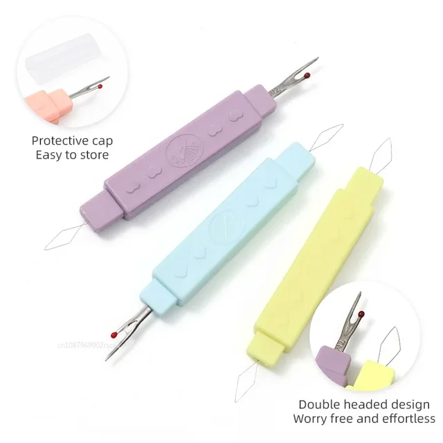 Portable Sewing Needle Threader Seam Ripper 2-in-1 Dual Purpose Sewing Tool Home Thread Cutter Double Head with Protective Cover 2