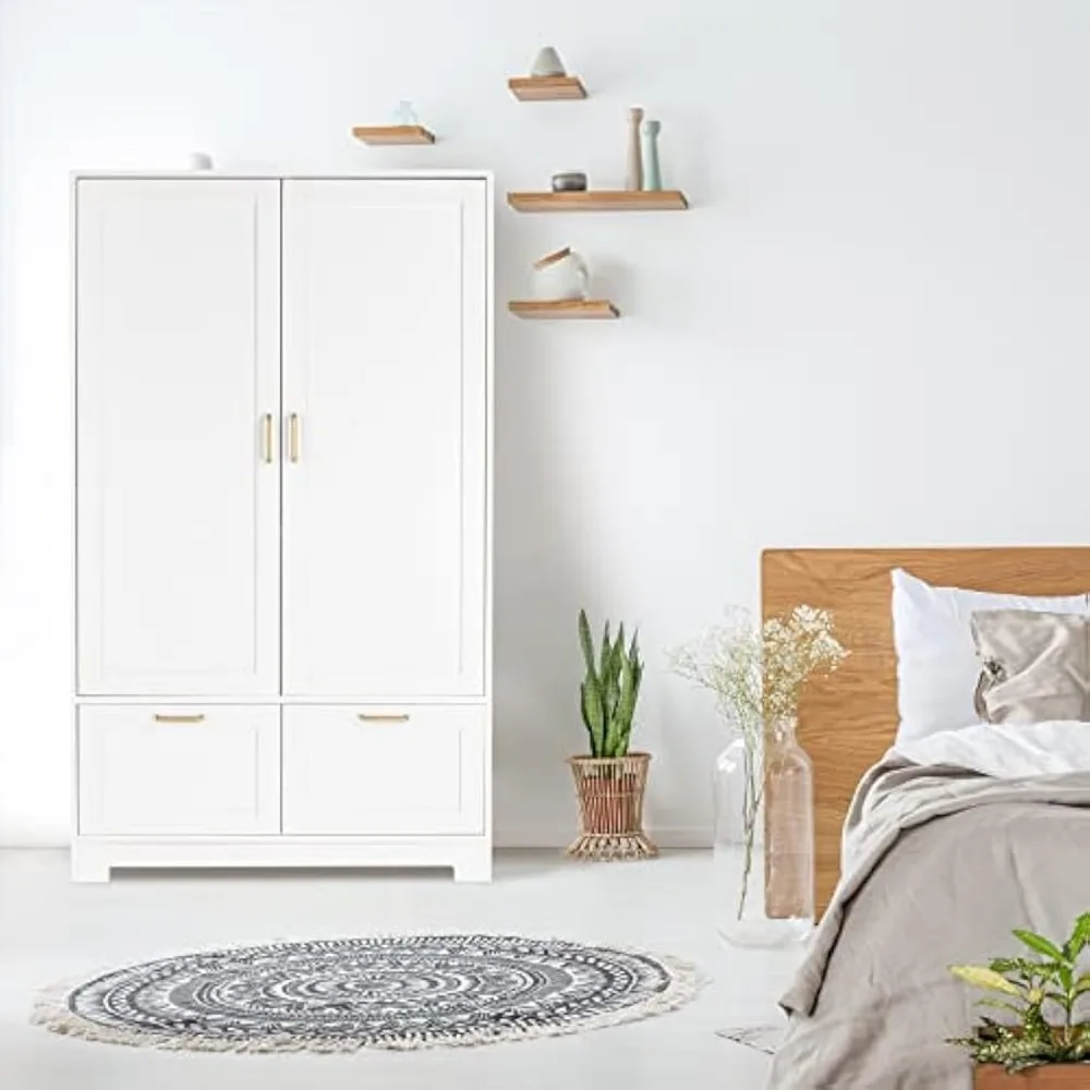 Wide Armoire Wardrobe Closet with Adjustable Shelves and Drawers, Freestanding Closet Wardrobe Cabinet, Bedroom Armoires 5
