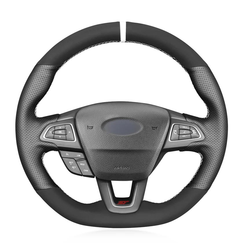 Black Faux Leather Suede Car Steering Wheel Cover For Ford Focus (rs