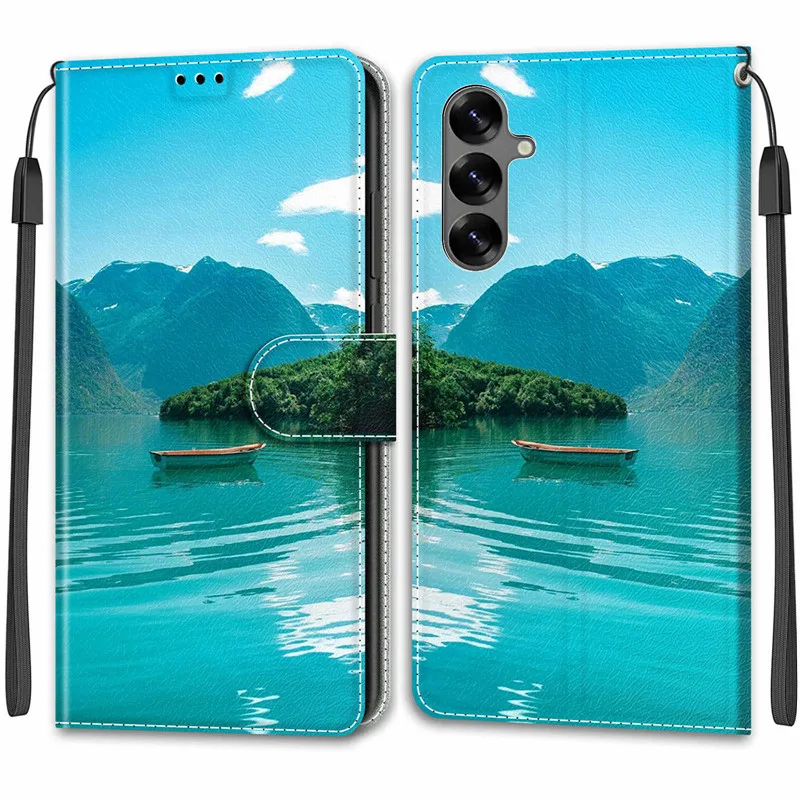 Leather Wallet Phone Case - Magnetic Flip Cover with Stand and Artistic Design