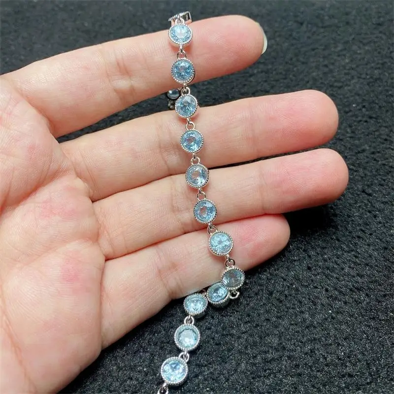 Best Seller Fine Jewelry Topaz Bracelet With Natural Sky Blue Topaz Stone 5*5mm Jewelry For Gift Wedding Party Banquet Dating