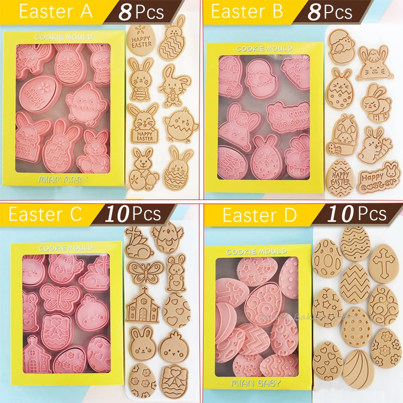 Multiple Sets Cartoon Easter Cookie Cutter Mould Cute Bunny Rabbit Easter Eggs Biscuit Embosser Stamp Baking Fondant Cake Tools Cookie Cutter Baking Mold Cookie Mould Baking Decorating Tools