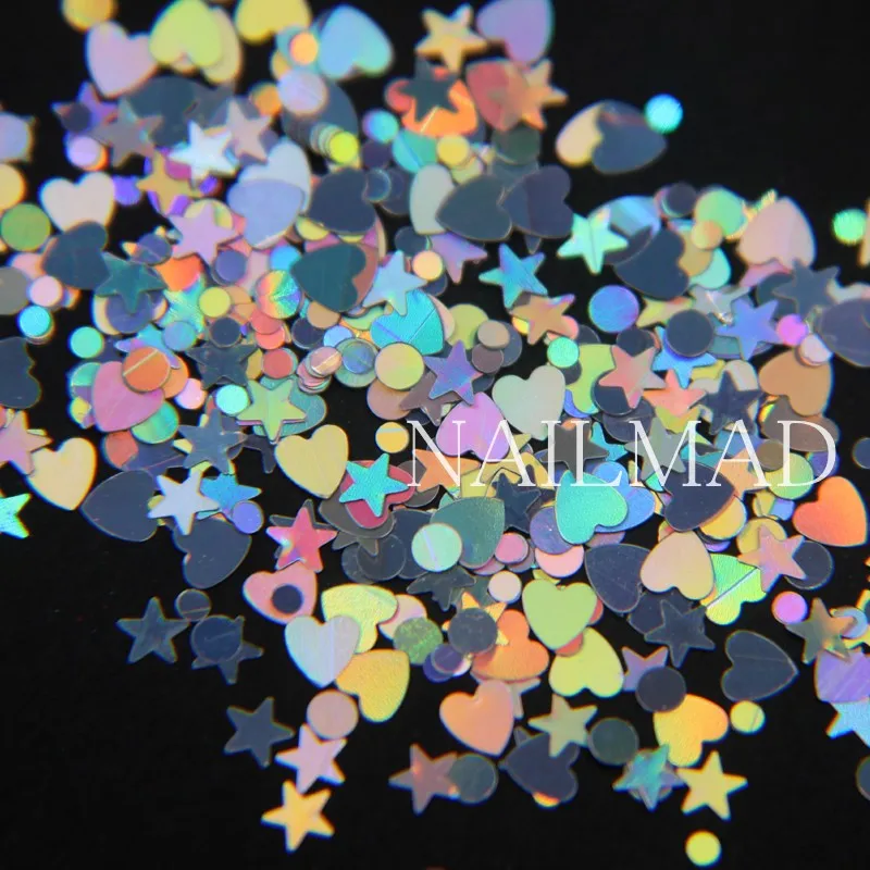 Nail Decorations 3ml Box Holo Nail Glitter Mixes Heart Round Star Nail Sequins Holographic Glitter Art Decorations