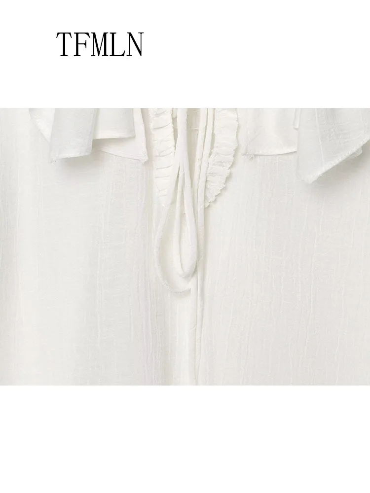 TFMLN 2025 Summer Women Tierred Ruffles Blouses Fashion Chic Causal V-neck Flare Sleeve Pullover Tops Sweet High Street Thin Top