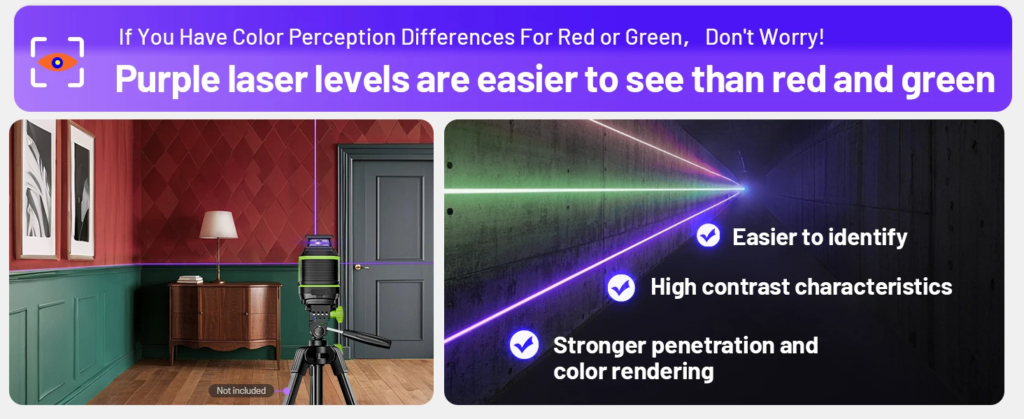 Purple Laser Level Horizontal Vertical Self-Leveling Cross Lines Laser Tool With