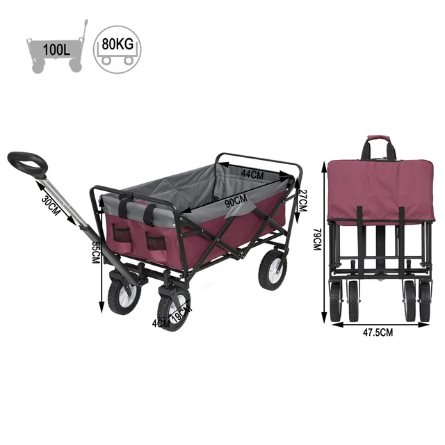 Összecsukható Kerti Kocsi Szerszám Kézi Szállítási 4 Kerekes Kempingbe Bevásárló Tengerparti Outputok 80 Kg -Os Töltés - Image 6