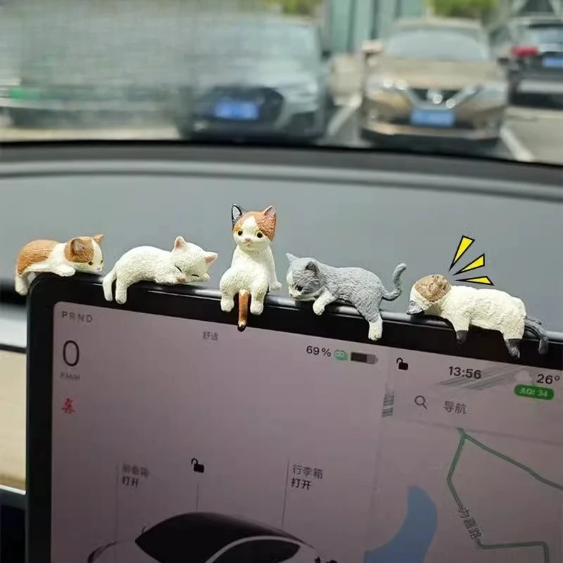 4pcs Cute Kitten Decoration Creative Sleeping Cat Doll Automobile Screen thumbnail 2