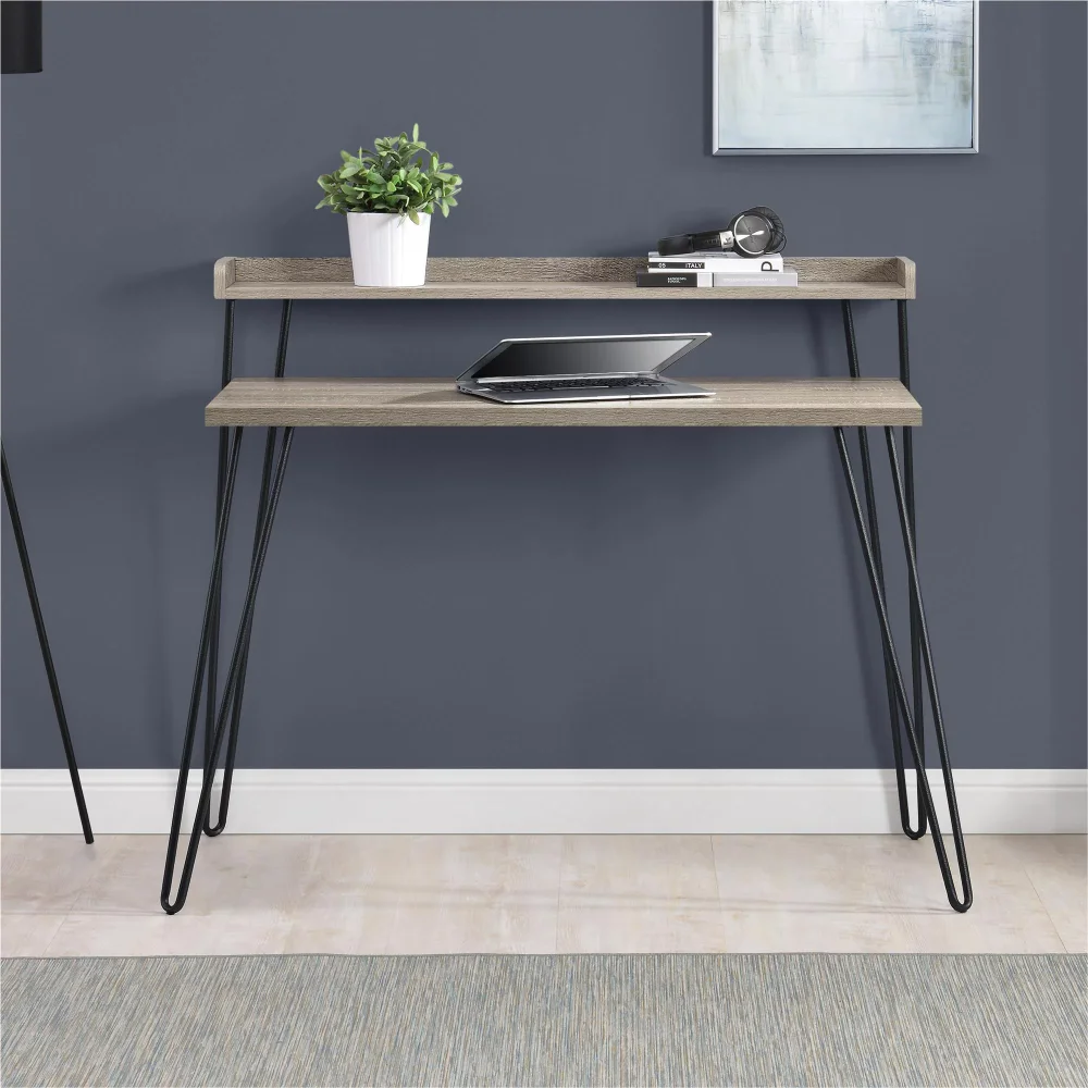 Griffin Retro Computer Desk with Riser,Metal,Paper,PB,Powder Coating, 23.80 X 44.70 X 35.40 Inches beautiful metal serving cart silver saltoro sherpi 14 00 x 29 75 x 29 50 inches trolley cart bar trolley