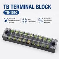 1PCS  TB1510 Dual Row Thick Copper Screw Terminal Block Flame Retardant Grounding Strip Wire Connector Durable 600V 15A 1