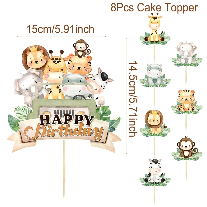 Dschungeltier Alles Gute zum Geburtstag Kuchendeckel Geburtstagstorte Dekorationen für Tierthema Dschungel Geburtstag Babyparty Partyzubehör – Detail 7