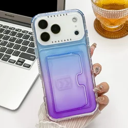 Gradient Transparent Luxury Wallet Case with Card Slot - iPhone 15 Plus (Blue purple)