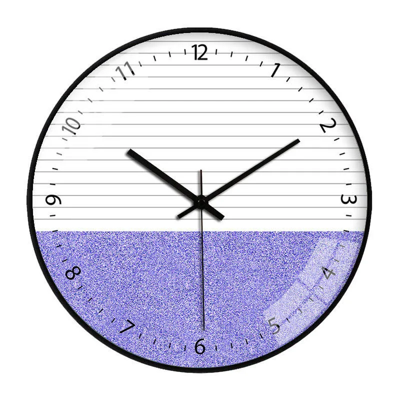 Wood Grain Simple Black Punch-free Wall Clock Golden Mute Cartoon Glass Clock Color:127H;Sheet Size:10 Inch (25cm)