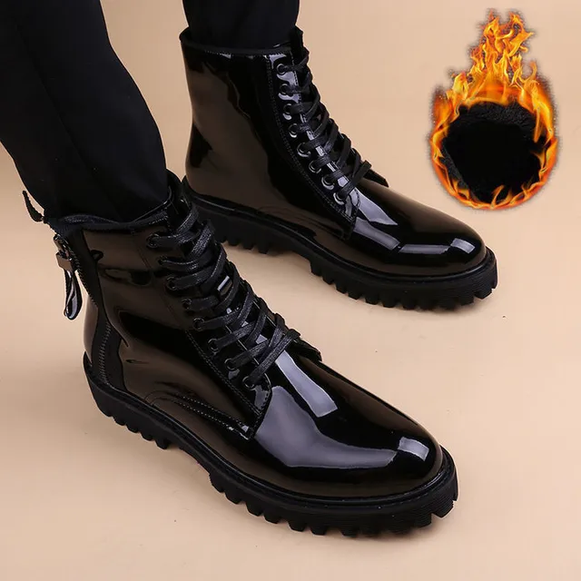 Botas de charol de lujo para hombre, zapatos de plataforma botines de diseñador, estilo británico|Botas básicas| - AliExpress