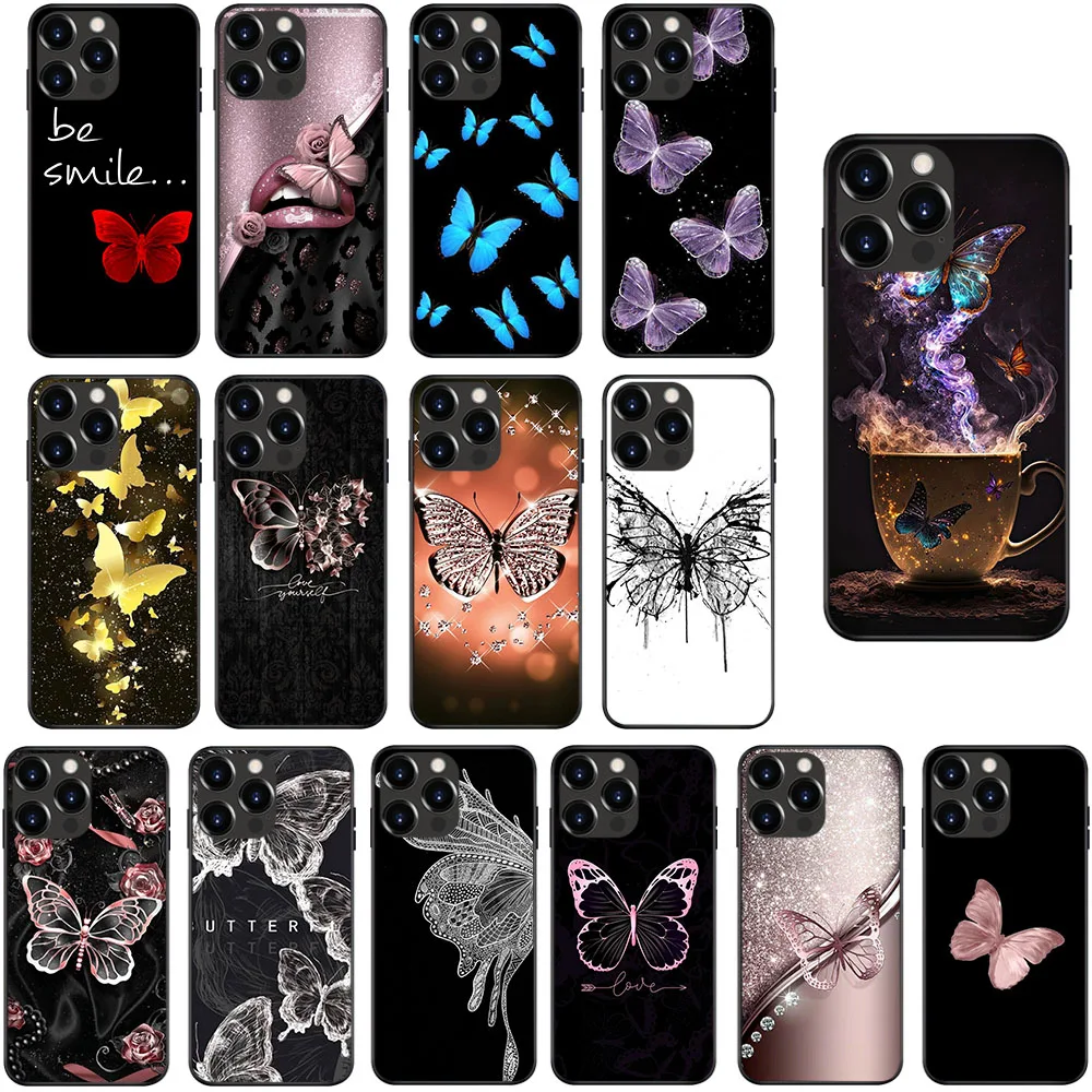 Ai-21 Fashion Retro Butterfly Soft Case Per Iphone 15 14 13 12 11 Mini Max Pro Plus