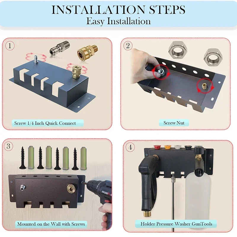 Pressure Washer Gun Snow Foam Lance Holder for Foam Cannon Nozzle Tip and Wand Extension Storage Rack fit 1/4\