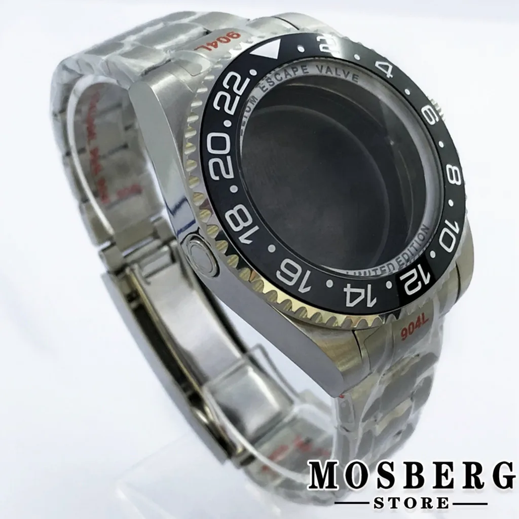44mm Watch Case Solid 904L Stainless Steel Sapphire Glass For NH35 