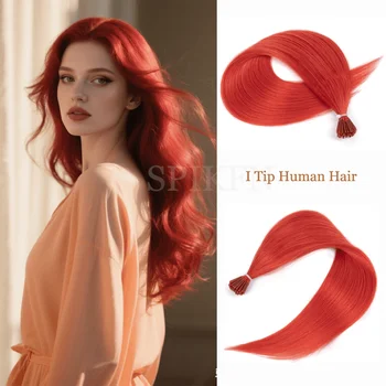 Radish Red I Tip Hair Extensions Natural Real Human Fusion Hair Extensions Little Thin Keratin Hair 14-20 inches 30g No Rings