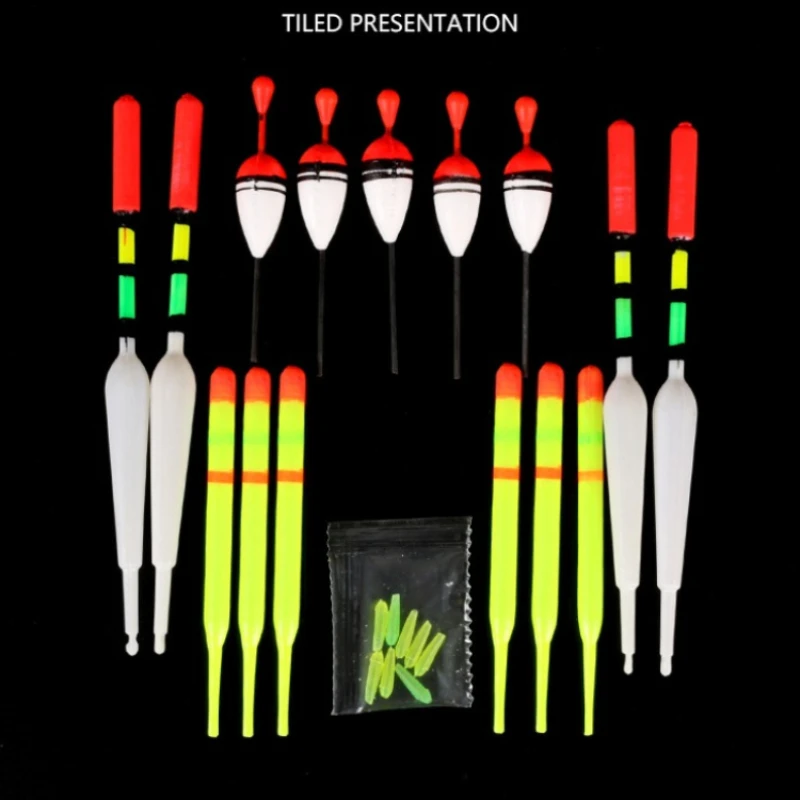 Conjunto de flutuador de pesca profissional B&oacute;ia vertical com vara brilho Isca multifun&ccedil;&otilde;es Enfrentar carpa 15 pcs
