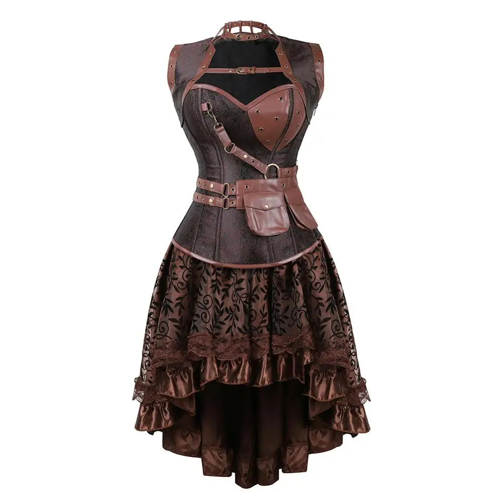 

Steampunk Corset Skirt Brocade Bustier Masquerade Party Dress with Jacket and Belt Pirate Carnival Party Costume Cosplay Outfits