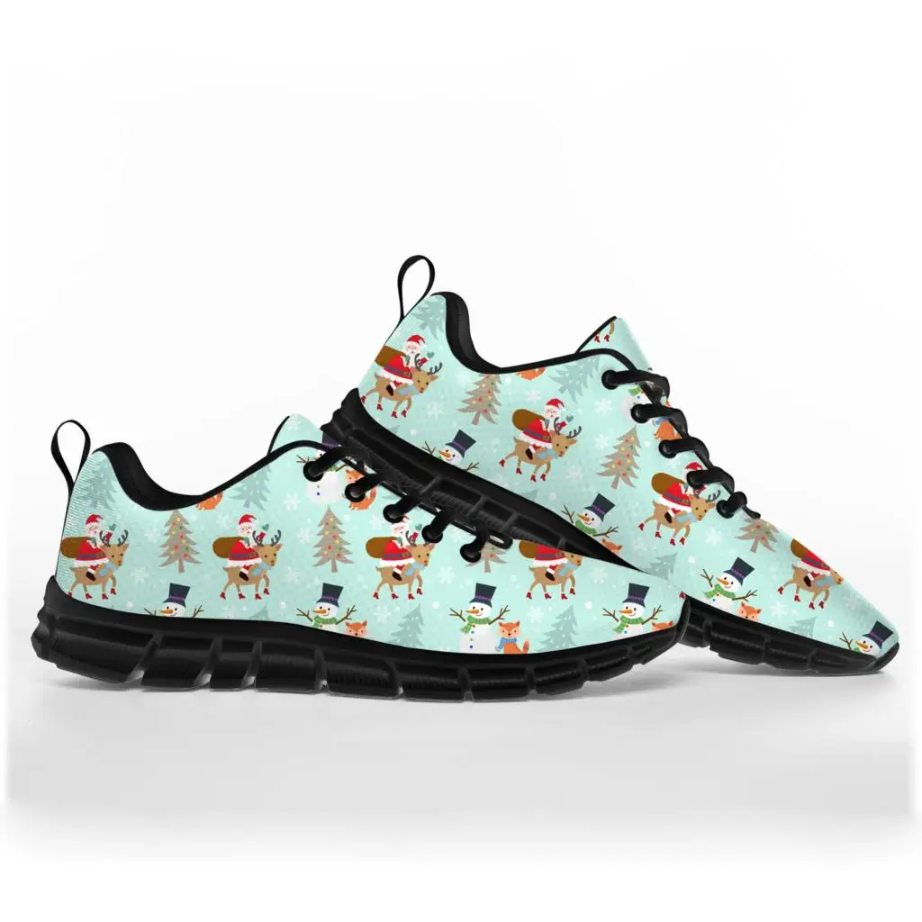 

Спортивная обувь с рождественскими мотивами, снеговиком, Санта-Клаусом, снежинкой, мужские, женские, подростковые, детские черные кроссовки, обувь на заказ для пар