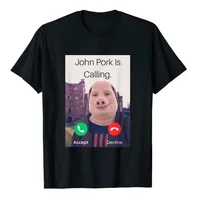 John Pork Is Calling Answer Call Phone T-Shirt Humor Funny Pig Lover Graphic Tee Top Streetwear Fashion Short Sleeve Outfit Gift 1