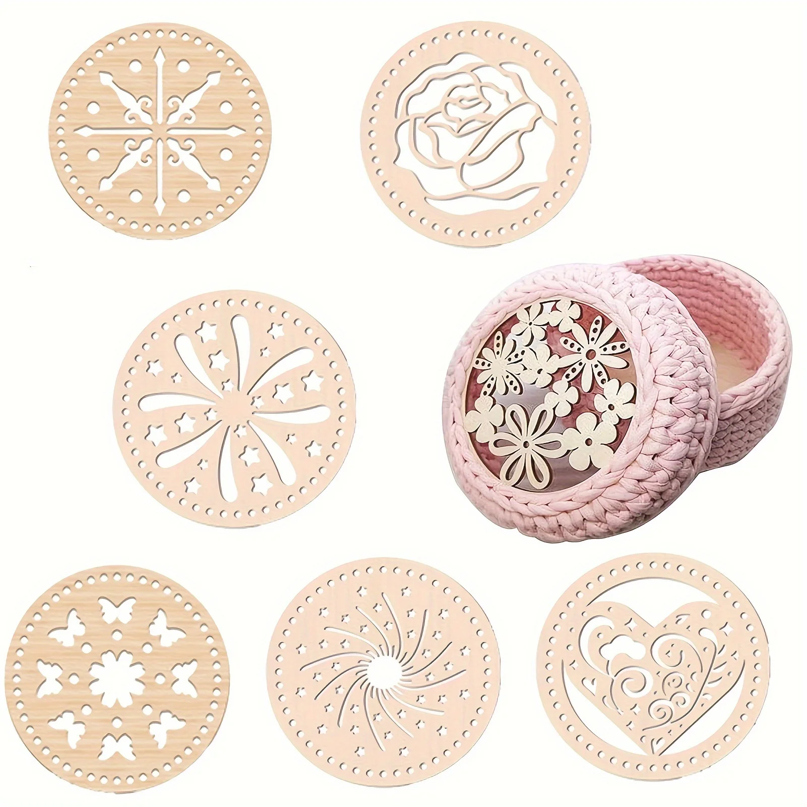 Apricot crochet basket base plate, DIY hand-woven supplies, used to make woven baskets, wooden crochet accessories