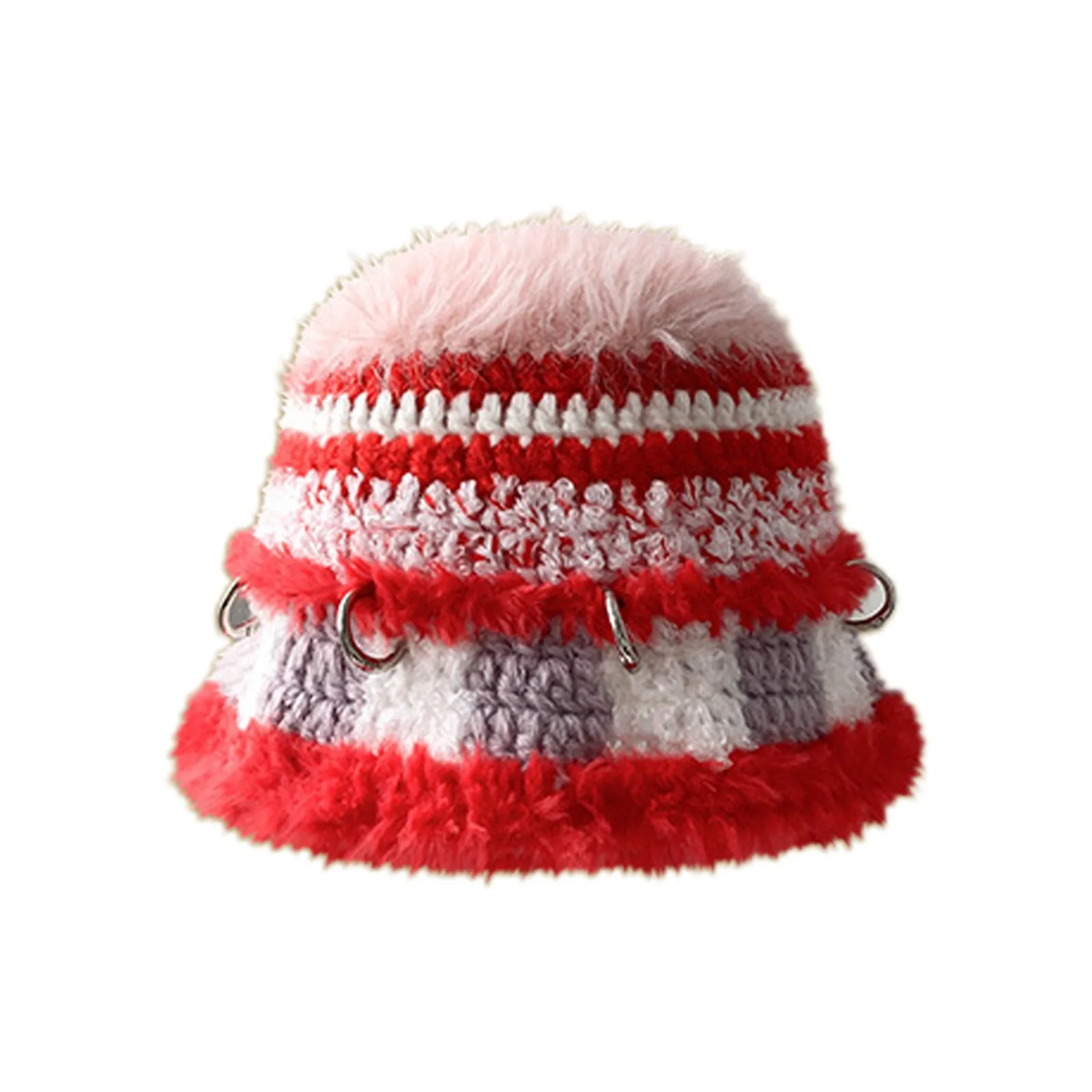 Y2k Knitted Hat For Women Fall Winter Warm Plush Striped Fisherman Hat Fluffy Cozy Elastic Stretch Knit Cap 6