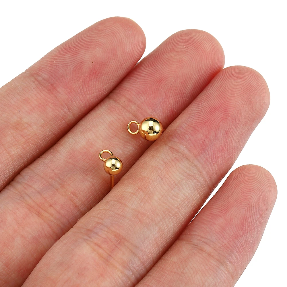 100 stücke/20 stücke Edelstahl Runde Kugel Ohr Beitrag Studs Ohr Rücken Offene Ringe Gold Farbe Ohrringe für DIY Schmuck Machen Großhandel – Detail 9
