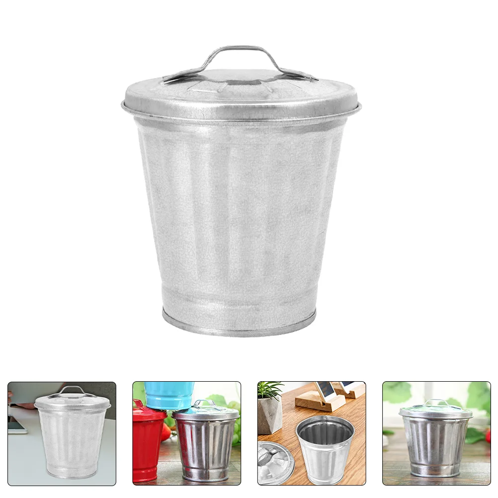 

Small Trash Can Mini Office Fountain Pen Galvanized Bucket Metal Desktop Waste Containers