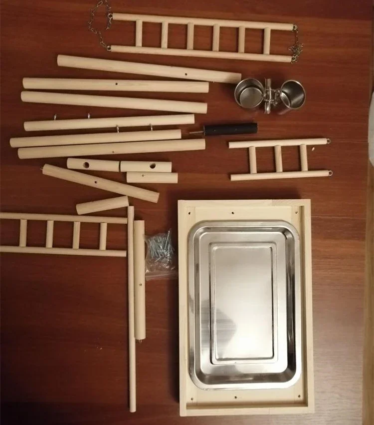 40*26*38cm DIY Wooden Parrot Playground Bird Perch With Swing Ladders Feeder Tray Bird Play Game Stand Breeding Nest F5047