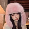 Winter Plush Faux Fur Hat for Women Thick Fluffy Ear Protection Cap Windproof Warm Headgear Bomber Hat Female Panama Russian Cap 4