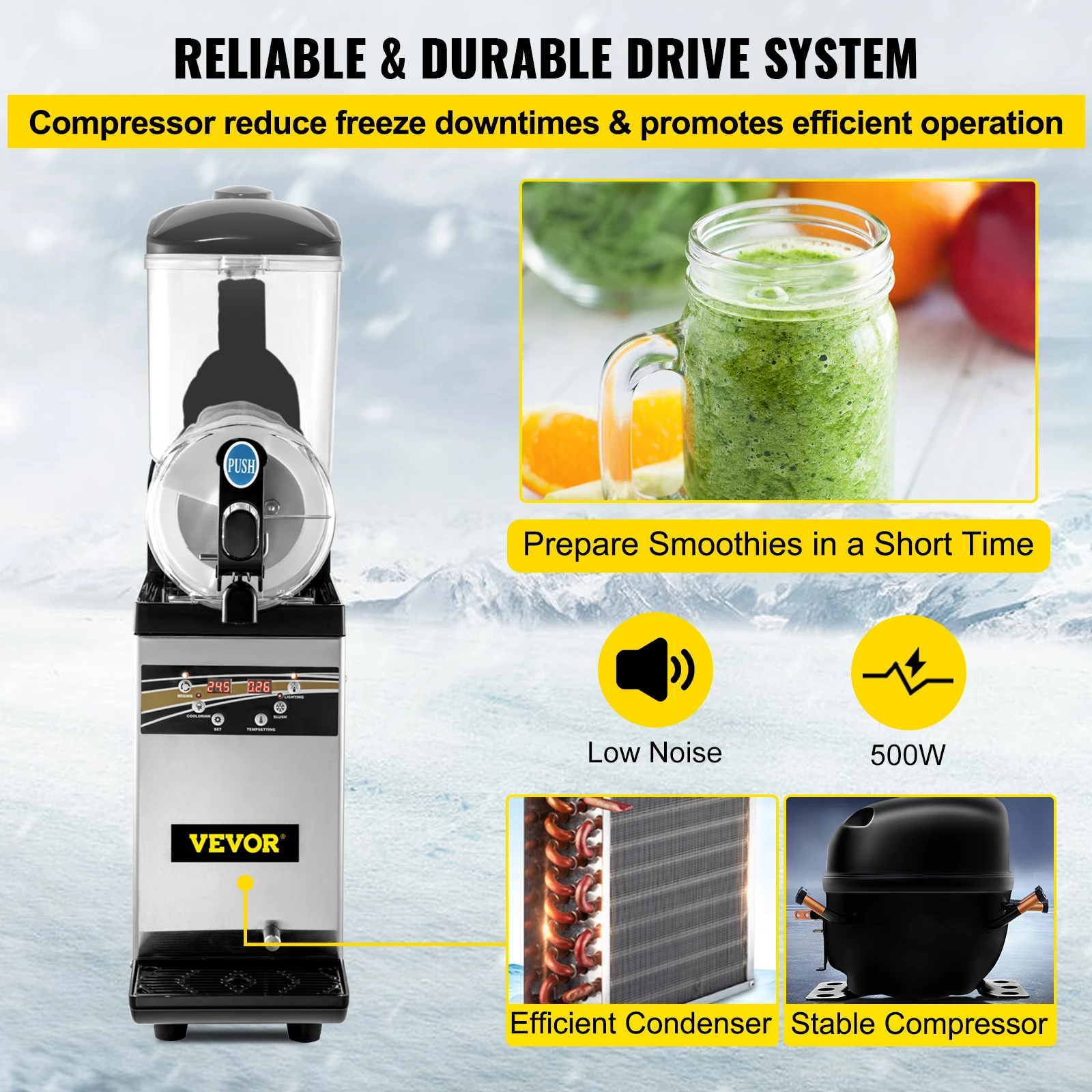 VEVOR 15L Commercial Slushy Machine Singel Tank Margarita Machine Stainless Steel Frozen Drink Machine Perfect for Cafes Bars 6