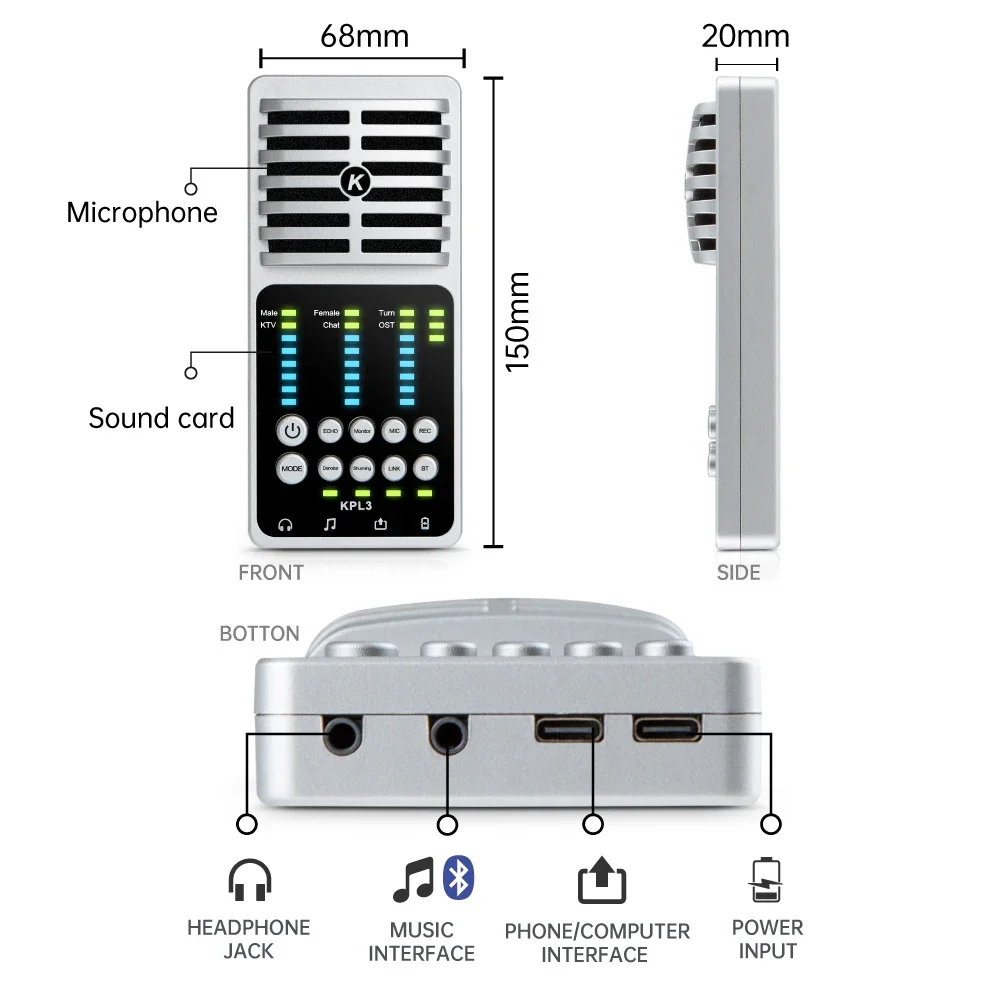 USB Audio Interface Sound Card With Condenser Microphone For Live Broadcast Phone/PC Recording Guitar Studio Singing audio interface