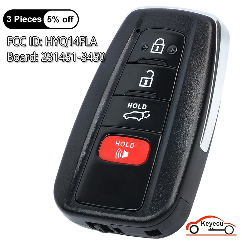 Keyecu 4ปุ่ม314.3MHz สำหรับ Toyota Highlander 2021 2022 2023อัตโนมัติรีโมทคอนโทรลอัจฉริยะที่ห้อยกุญแจ HYQ14FLA 231451-3450 8990H-0E370