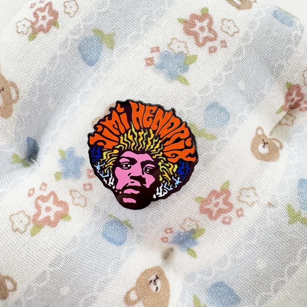 Jimi Comic Charakter Emaille Pin Rock Musik E-Gitarre Spieler Afro Revers Brosche Abzeichen Zubehör – Detail 5