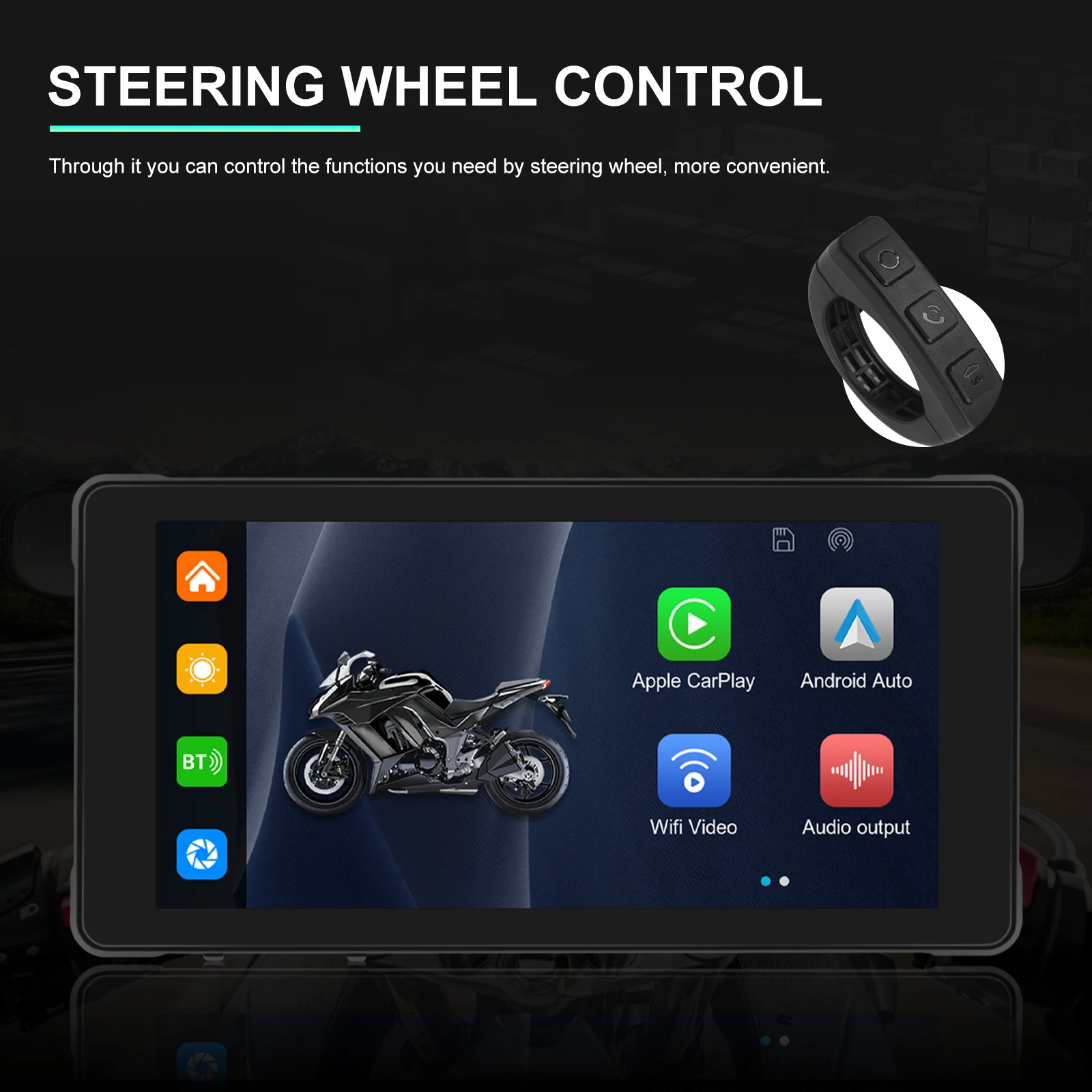 Podofo 5.5'' Motorcycle Monitor DVR Portable Navigator Wireless Carplay Android Auto Drive Recorder WIFI Waterproof,motorcycle smart player,monitor display