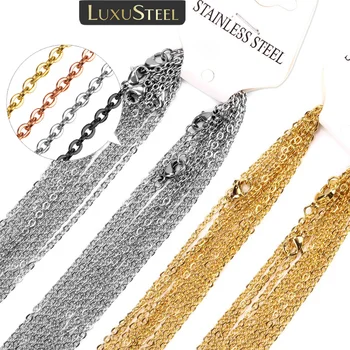 LUXUSTEEL 10 Pz/lotto Catene In Acciaio Inox 2mm/1mm O Forma Rolo Link Collana Lunga Cubana Per Le Donne Del Pendente Gioielli FAI DA TE All'ingrosso 1