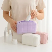 Petit sac à cosmétiques en peluche douce, pochette de voyage Portable, couleur unie, fermeture éclair, organisateur de rangement de toilette pour femmes, trousse de maquillage 1