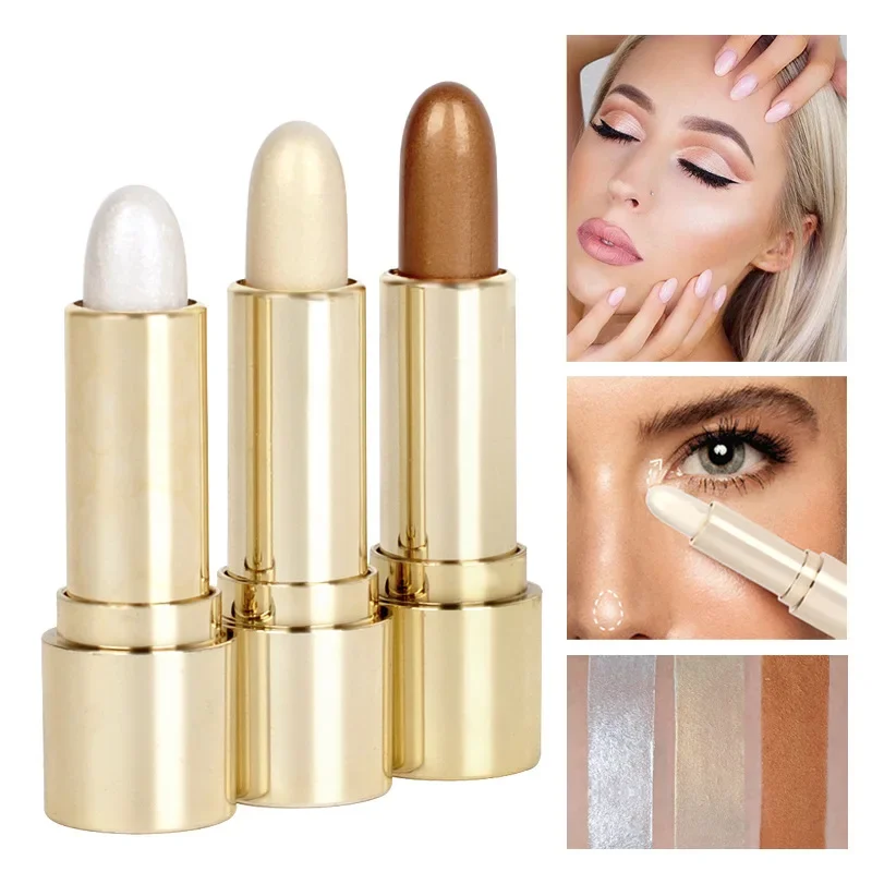 

3 Colors 3D Face Brighten Highlighter Bar Cosmetic Face Contour Bronzer Shimmer Highlighter Stick Concealer Cream Makeup tool