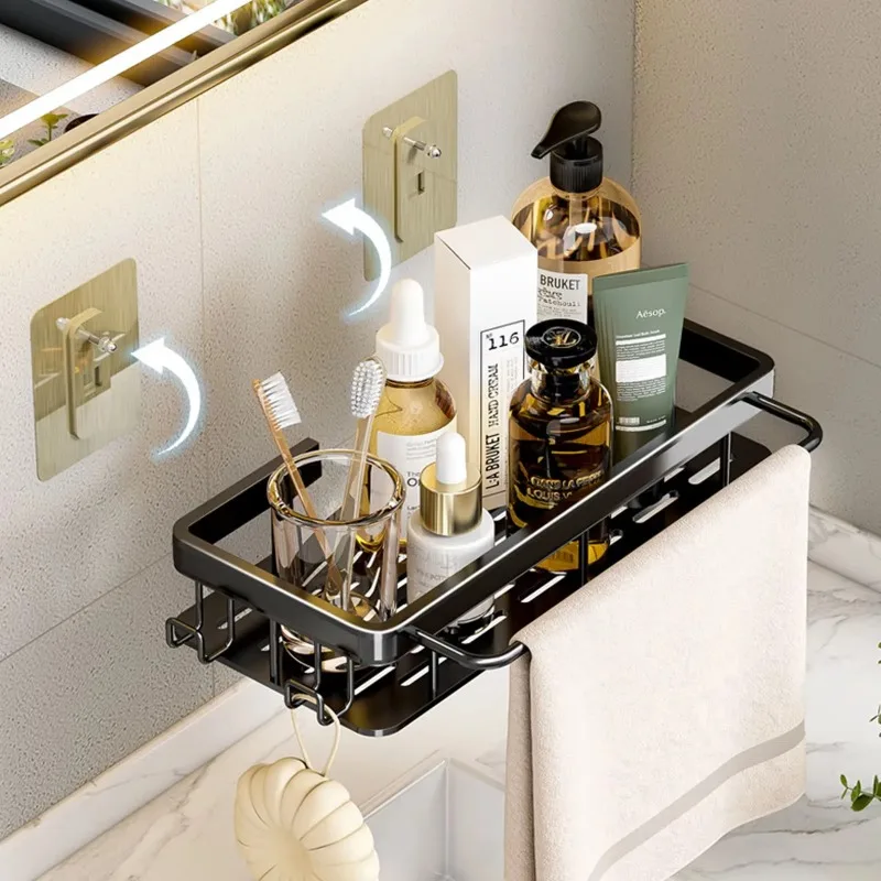 Bathroom Shelf No Drill Wall Mounted Shampoo Bottle Shower Corner Rack Toilet Storage Rack Aluminum Bathroom Kitchen Accessories 3
