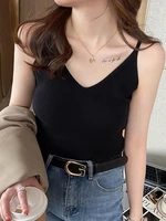 Korea Summer Tops 2026 New Solid V-Neck Elastic Knitted Suspender Camis Women's Tanks Clothing Basics Shirt - Image 5