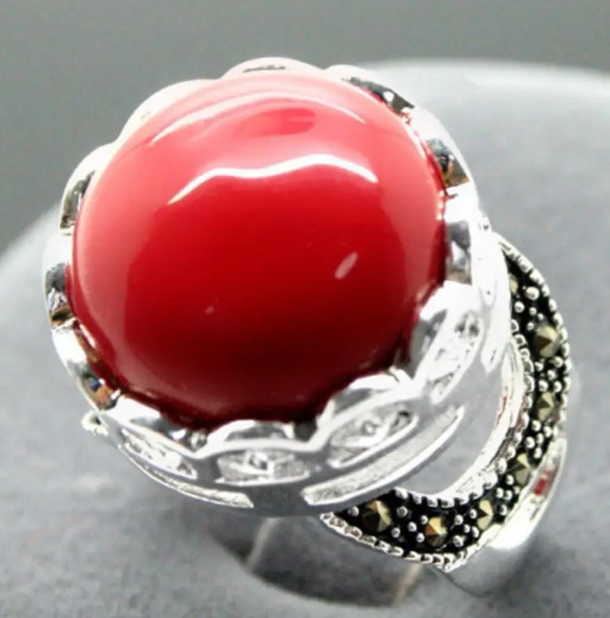 

wholesale good 16mm 925 SILVER RED CORAL Bali Handcrafted Ring Size 7/8/9/10