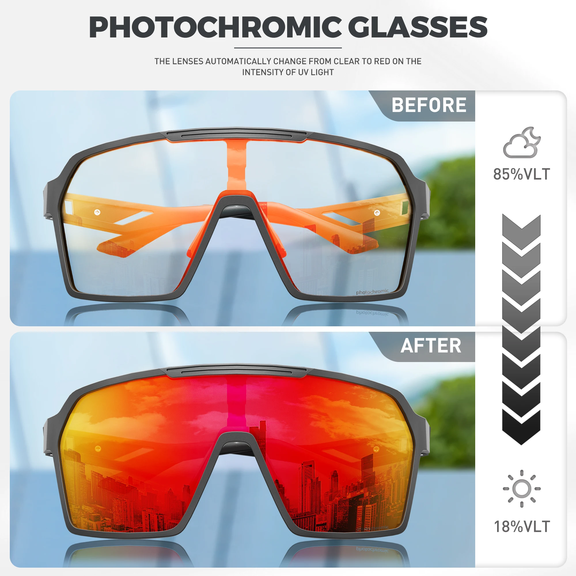 SCVCN Color Photochromic Sunglasses Bike Cycling Glasss UV400 Outdoor Sports Running Drving for Men Goggles Mtb Bicycle Eyewear