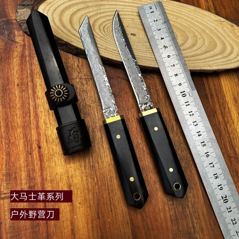 新しいダマスカス鋼タントポイントブレード黒檀ハンドルミニ