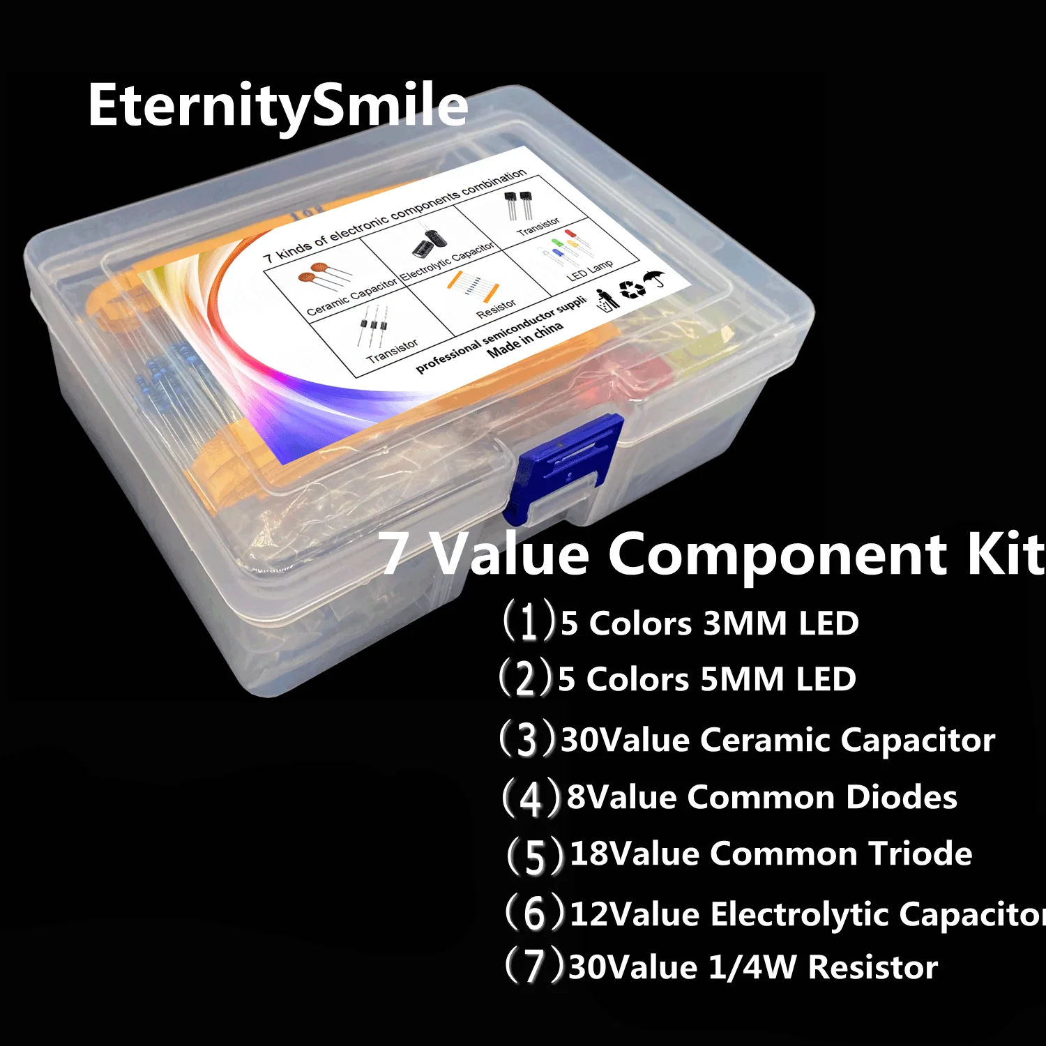 7 wert Komponenten Große Kit 3/5MM LED Dioden und Trioden Keramik Elektrolytischen Keramik Kondensatoren Metall Film Widerstände