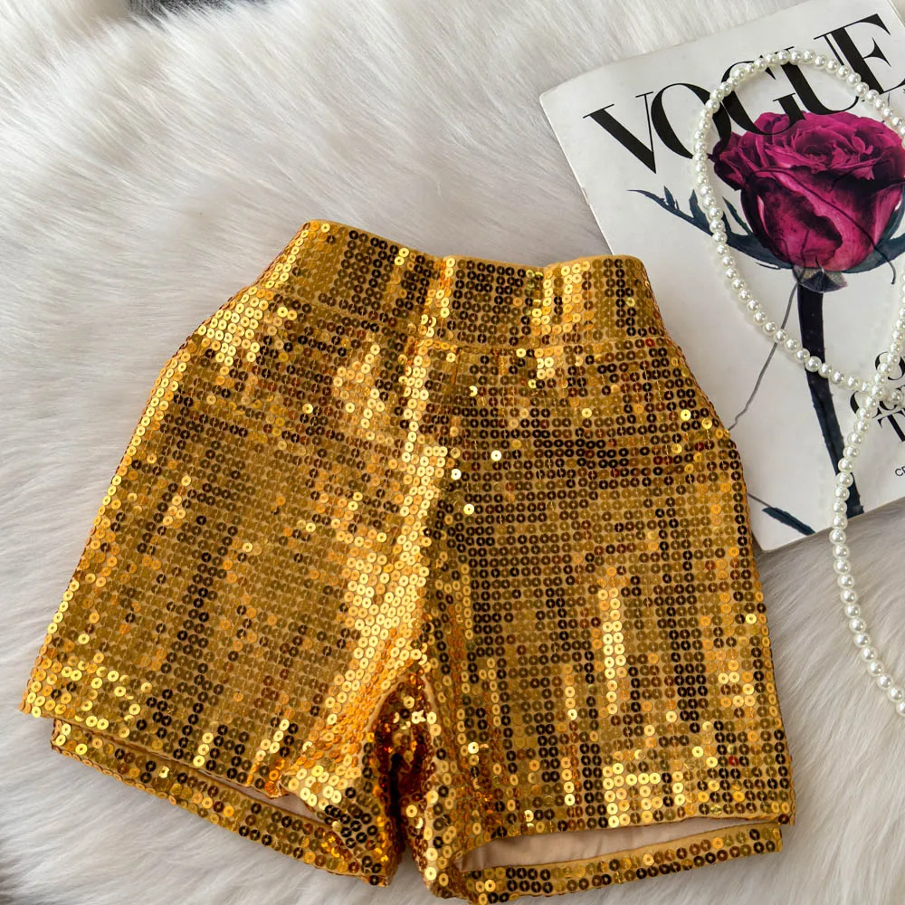 Basics Vintage High Waist Chic Glitter Sequin Short Pants Hotsweet Fashion Streetwear Club High Street Women Casual Clothing