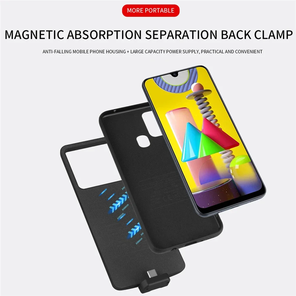 NTSPACE 백업 보조베터리 케이스, 삼성 갤럭시 M30s 배터리 충전기 케이스, 5000mAh 외장 배터리 보조배터리 충전 커버